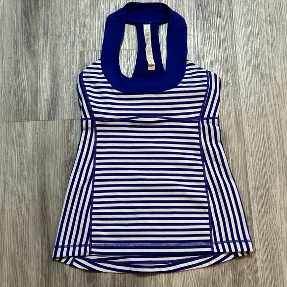 Lululemon Athletica Blue & White Striped Scoop Neck Tank Top - Picture 4 of 8